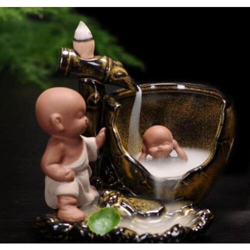 Chinese ceramic reflux incense burner young monk Water tank play Creative furnishing