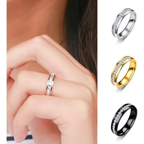 Size US6-13 Gold Silver Plated Black Color Stainless Steel Zircon Couple Ring Womens Ring Mens Ring male female jewelry