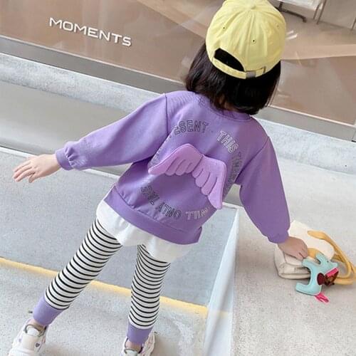 Toddler Girls Clothing Sets New Fashion Autumn Long Sleeve Wing Sweatshirt Top+Striped Legging Pant Casual Girls Sport Suits