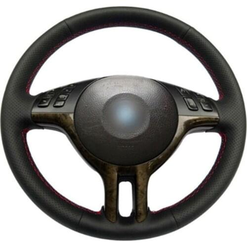Top Leather Steering Wheel Hand-stitch on Wrap Cover For BMW E39 E46 325i E53 X5