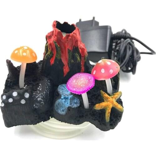 Creative Aquarium Fish Tank Decorative Rocks Volcano with LED Light Artificial Fish Tank Rocks Colorful Mushroom