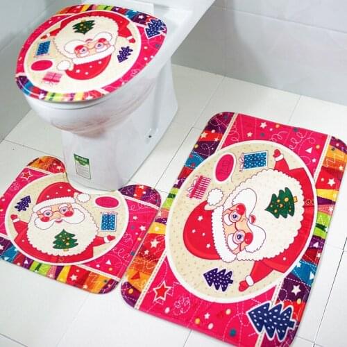 2018 hot Set Merry Christmas Decorations for Home Santa Pedestal Rug + Lid Toilet Cover + Bath Mat Xmas decor Carpet Floor Mats