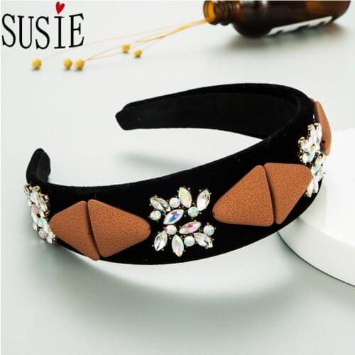 LOVE SUSIE Winter New Hairband For Women Wide Brim Geometrical Personality Rhinestone Hair Accessories Vintage Party Headwear