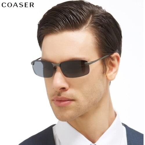 COASER Men Sunglasses Driving HD Polarized Fashion Square Rectangle Mirror Glasses Night Vision Goggles Anti-glare Sun Glasses