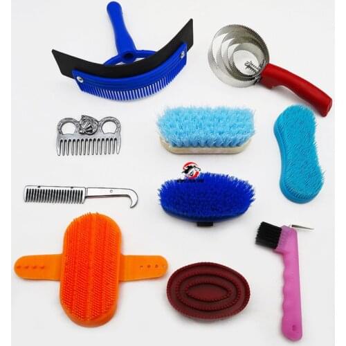Horse Grooming Tool Set 10pcs/set Bathing Cleaning Supply Horse Hair Combs Massage Curry Brush Sweat Cleaning Kit Scrubber Sets