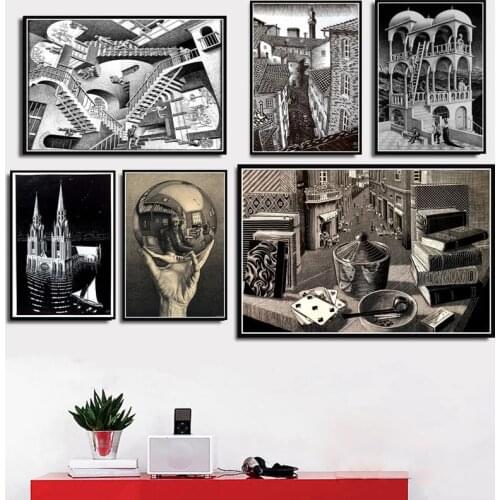 Escher Surreal Geometric Artwork Art Canvas Painting Posters And Prints Wall Art Picture Abstract Decorative Home Decor Cuadro