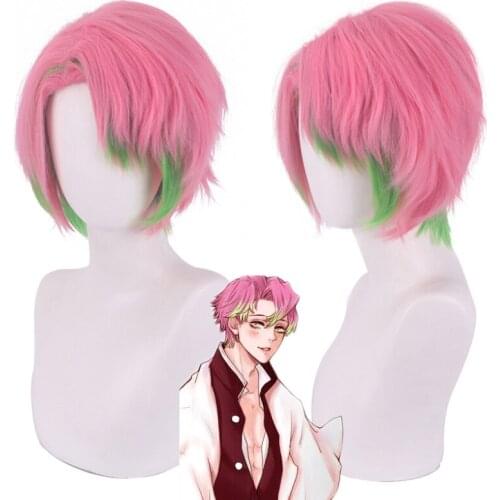 Demon Slayer Kanroji Mitsuri Pink Short Wig Cosplay Costume Heat Resistant Synthetic Hair Kimetsu no Yaiba Men Wigs