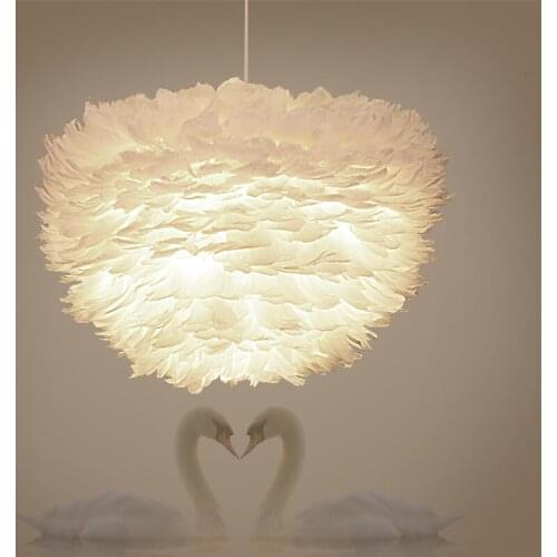 Feather Pendant Lights Bedroom Nordic Hanging lights Modern Warm Romantic Childrens Room Decorative Lights Living Room Lamp