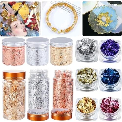 3/5/10g Box Shiny Gold Leaf Flake Resin Mold Fillings Art Jewelry Making DIY Suppies Decor Gold Foil Filling Materials Gilding