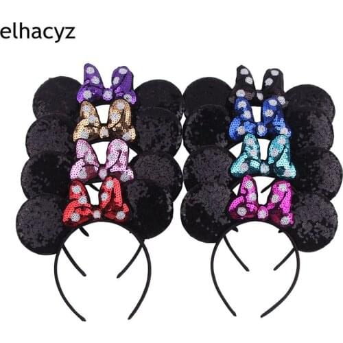 10pcs/lot Hair Style Classical Dot Sequins Hair Bow Mouse Ears Headband Kids Girl For Party Hairband DIY Hair Accessories