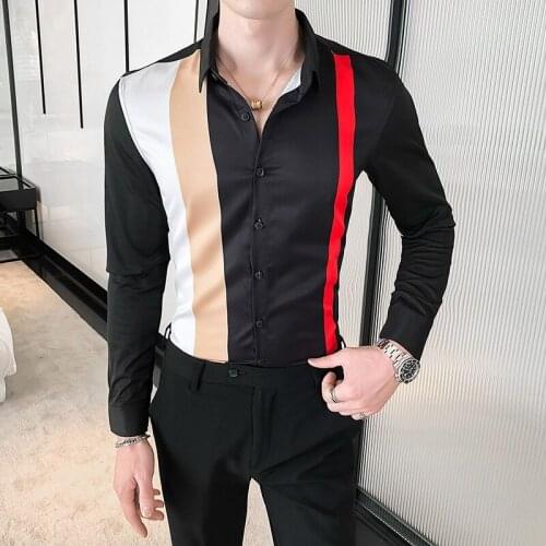 Striped Men Shirts Long Sleeve Casual Business Formal Dress Shirts Slim Fit Streetwear Social Work Clothing 2021 Chemise Homme