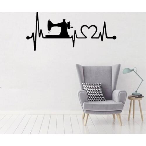 Sewing Machine Heartbeat Lifeline Wall Decal Sticker Love To Sew for sewing shop art mural removable vinyl ph290