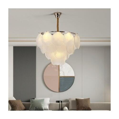 Light luxury bedroom lighting warm and creative princess room lamp style childrens room Nordic modern glass shell chandelier