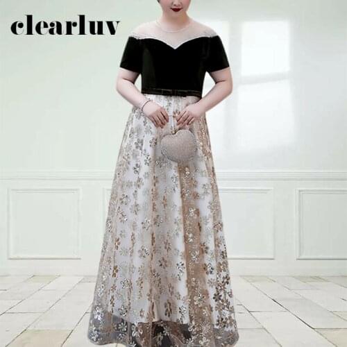 Shiny Sequin Evening Dress DR1022 A-Line Vestidos De Fiesta De Noche O-Neck Short Sleeve Party Dresses Patchwork Robe De Soiree