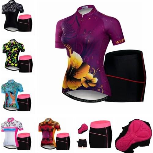 Weimostar Flowers Womens Cycling Jersey sets Pink Girls Short Sleeve MTB bicycle mini dress shorts Maillot Racing Bike Clothing
