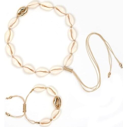 2021 Woman Beach Jewelry Boho Sea Whtie And Gold Shells Adjustable Rope Chain Necklace Simple Necklaces For Woman Girls Jewelry