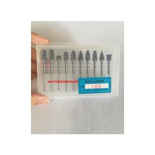 10Pcs 3x6mm Rotary Cutter files Set Engraving Tungsten Carbide DIY wood tool