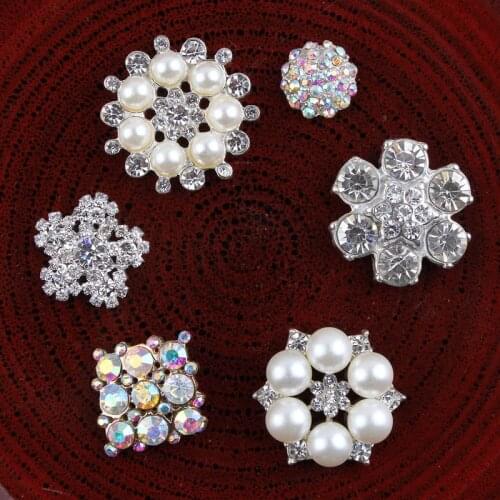 120PCS Handmade Vintage Metal Decorative Buttons Crystal Pearl Flower Center Alloy Flatback Rhinestone Buttons Craft Supplies