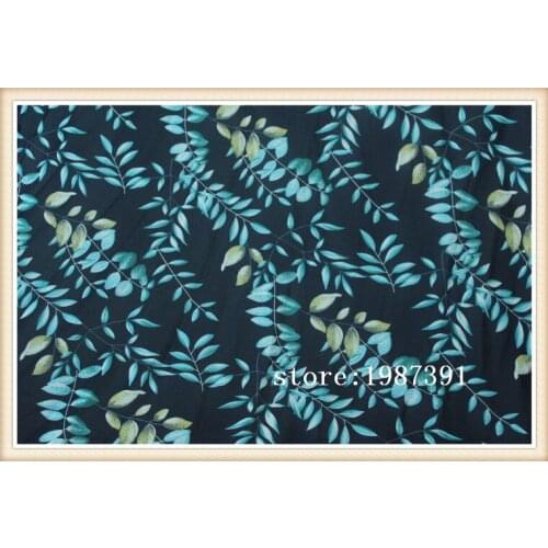 150cm width chiffon fabric leaves pattern dark blue background can see through for skirt suit-dress headband CH-6885