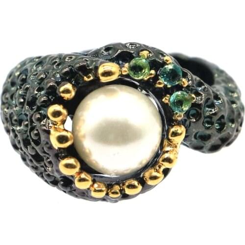 15x15mm Gothic 11g Created Aquamarine Citrine Blue Topaz White Pearl For Women Street Jewelry Black Gold Silver Rings Wholesale