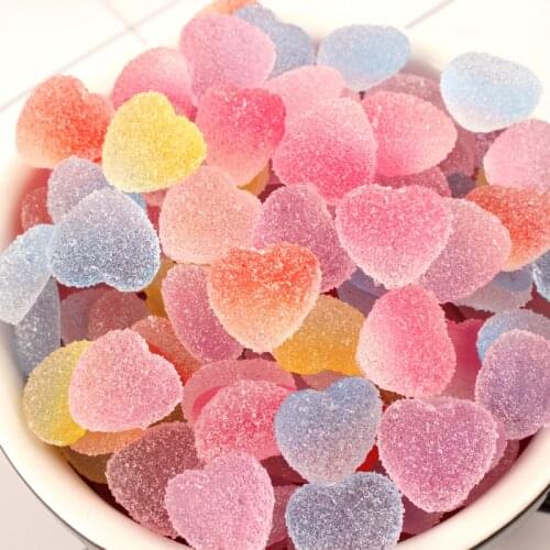 17*15mm Colorful Resin Cabochons Flatback Candy Sweet Hearts shape Clay beads charms ornament accessories girl hair clip diy