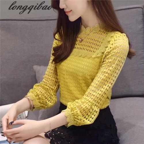 2017 spring and summer new womens seven-point sleeves Slim hollow lace female T-shirt TB7089