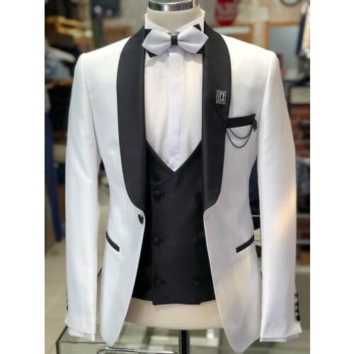 Jacket+Pants+Vest) Handsome Slim Fit 3 Piece Groom Tuexdos For Wedding Formal Prom Suit Party Evening Blazer Custom Made
