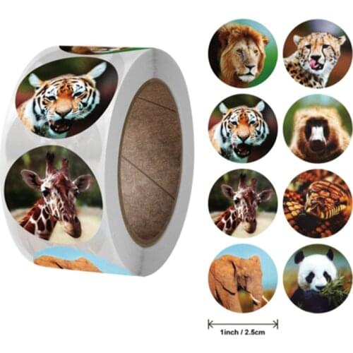500Pcs zoo Animals cartoon Stickers for kids classic toys sticker school teacher reward sticker 8 designs pattern lion cat tiger