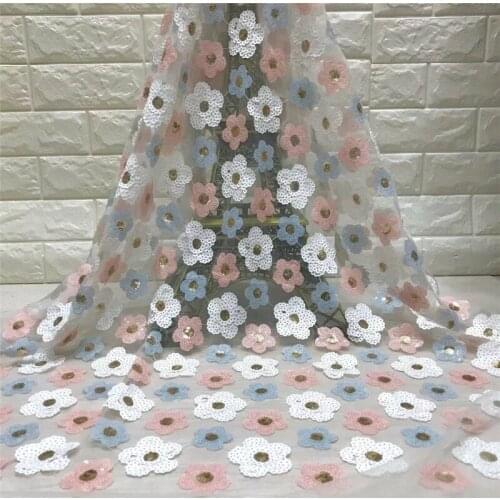 African Flower Sequins Lace Fabric 2019 High Quality Lace French Sequence Tulle Lace Nigerian Lace Fabrics For Wedding Dress