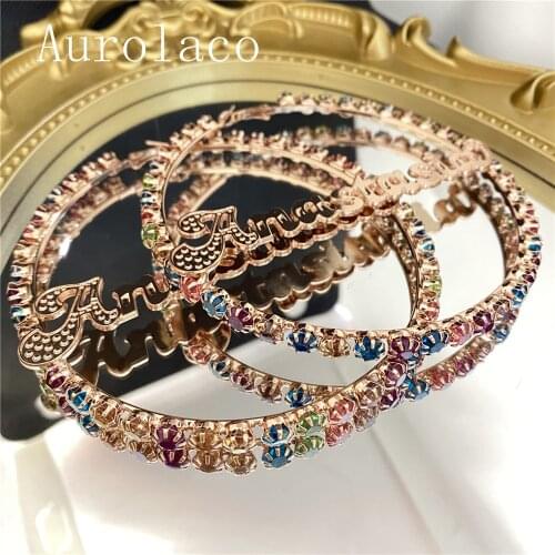 Aurolaco Colorful Rhinestone Earrings Custom Name Earrings Hoop Earrings for Women Gold Earrings Dropshipping