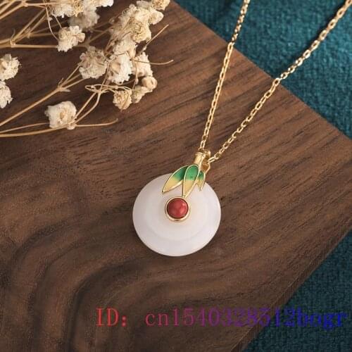 White Jade Doughnut Pendant Natural 925 Silver Chalcedony Necklace Zircon Women Amulet Carp Fashion Charm Crystal Gemstone