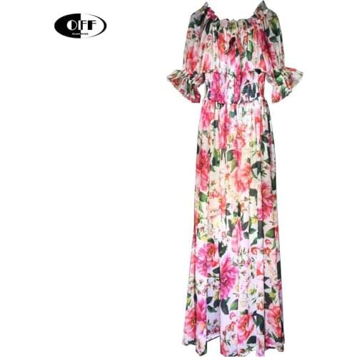 Bohemia Beach Summer Maxi Dresses For Women Elegant Floral Puff Short Sleeve Ruffles Elastic High Waist Robe Zevity Long Dress Z