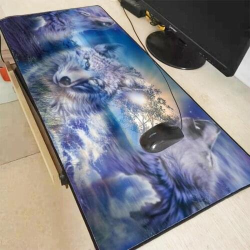 Mairuige White Wolf Large Gaming Mouse Pad Big Black Lock Edge Keyboard Desk Mousepad Mat Gamer Anti-slip Rug for Dota 2 CS Go