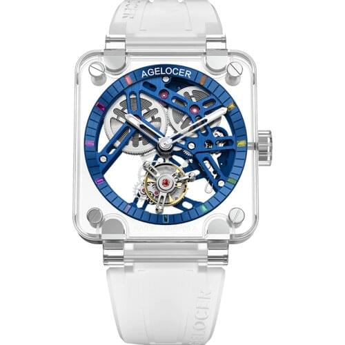 AGELOCER Full Sapphire Crystal Gems Mens Automatic Tourbillon Men Original Brand Mechanical Watch Power Reserve 80H