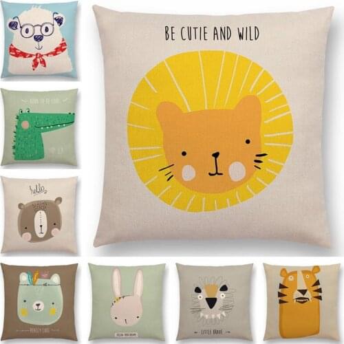 Cute Cartoon Animal Warm Heart Happy Smile Bear Crocodile Lion Rabbit Tiger Elephant Good Cushion Cover Sofa Nice Pillow Case