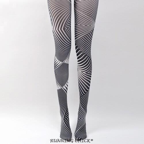 Black And White Striped Pantyhose Spring Vintage Printed