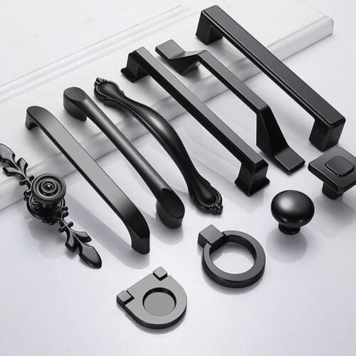 1pc Black Cabinet Pulls Kitchen Drawer Handles Knobs Wardrobe Handle Door Knocker Cupboard Knob Zinc Alloy Furniture Hardware