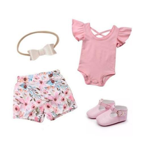 Baby Clothes Newborn Kids Baby Girl Floral Clothes Ruffles Sleeve Bodysuit Short Pants 2pcs Outfits Set