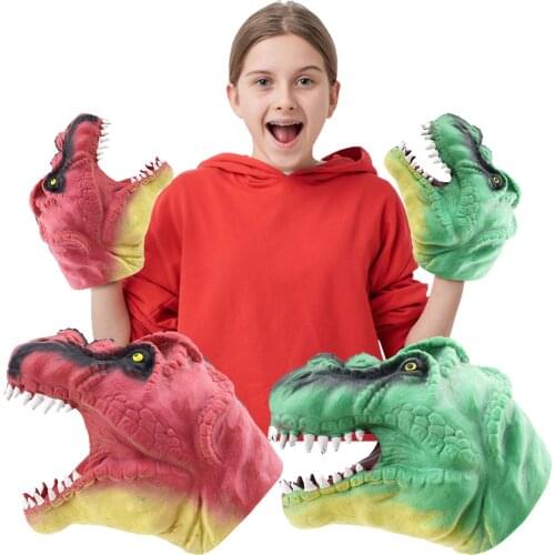 Animal Hand Puppet Figure Toys Soft Rubber Realistic Kids Toy Gloves For Children Model Gift Dinosaur Head Hand Puppet Doll