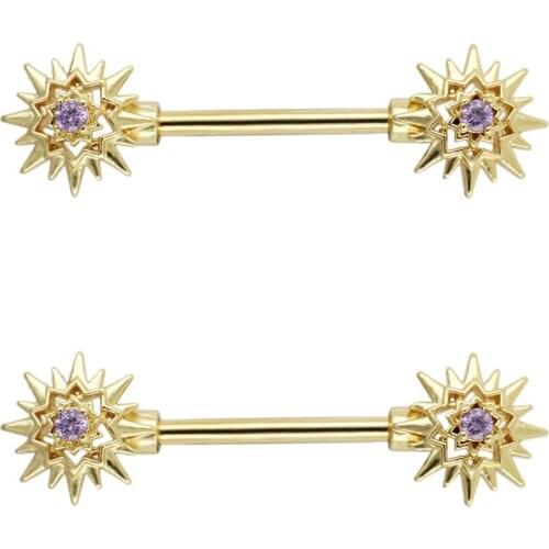 JHJT 2PCS Nipple Barbell Rings 14G 316L Surgical Stainless Steel Flower Nipple Shied Piercing Body Piercing