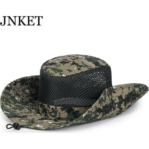 JNKET New Mens Breathable Bucket Hat Camouflage Sun Hats Fisherman Cap Outdoor Sport Cap Large Brim Hat Summer Hat