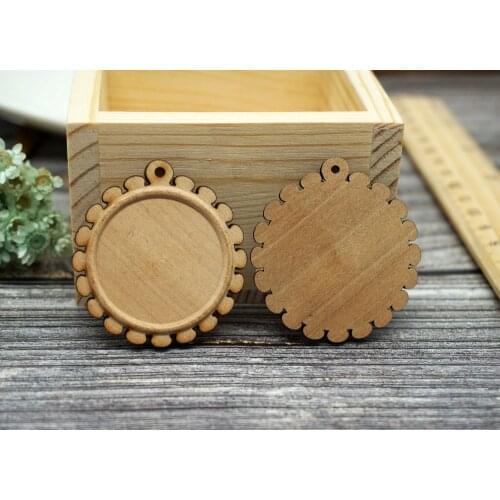5PCS/lot inner size 30mm round wooden cabochons Base for making necklace jewelry used on leather cord Pendant Tray supply