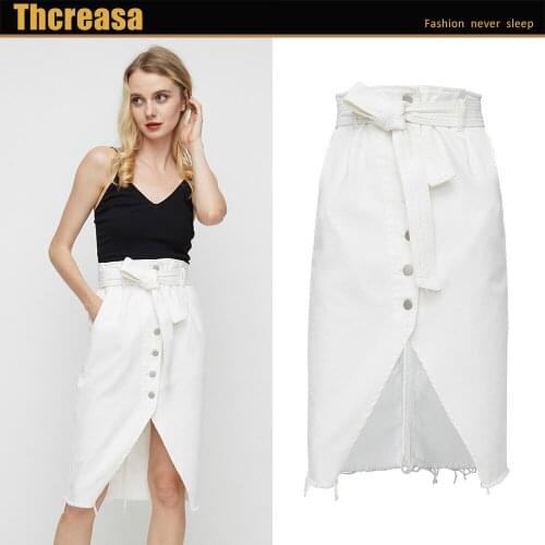 Summer New European and American Personality Design Long Irregular Split Burr with Belt, Hip and Denim Skirt