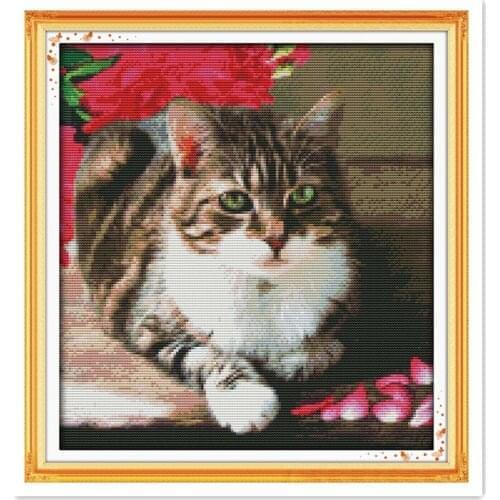 Lovely Cat Chinese Counted Cross Stitch Pattern Painting Needlework 11CT 14CT Printed On Canvas DMC Cross Stitch Fabric DIY Set