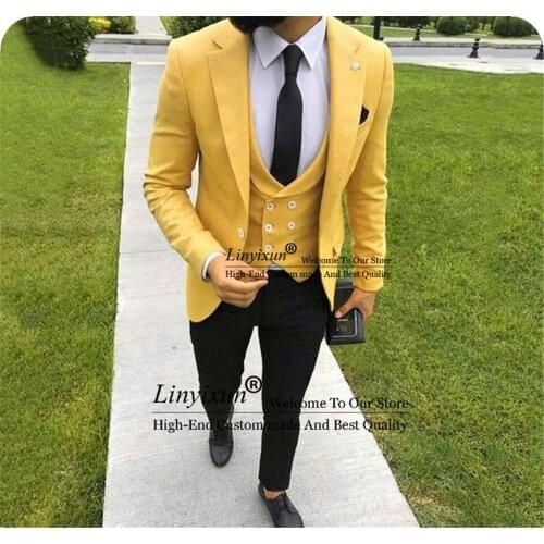 Custom Yellow Men Suits for Wedding Notched Lapel Slim Fit Groom Tuxedo Groomsmen Suit Bridegroom Blazer Costume Homme Terno