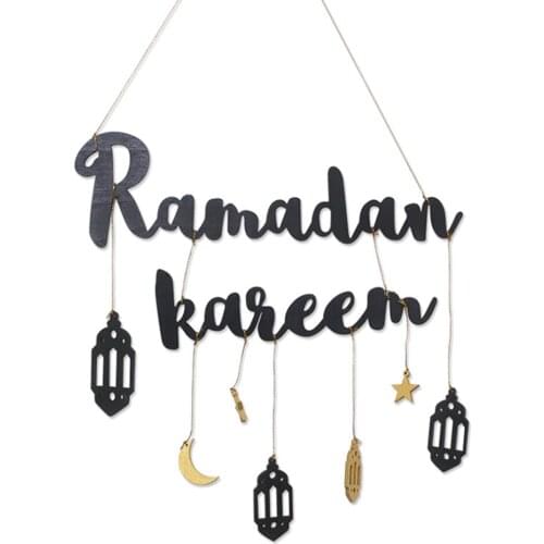 Muslim Party Decor Wall Ornaments Pendant Ramadan Decorations Shelf Wood Decorative Background Gold/Black Alphabet Hanger