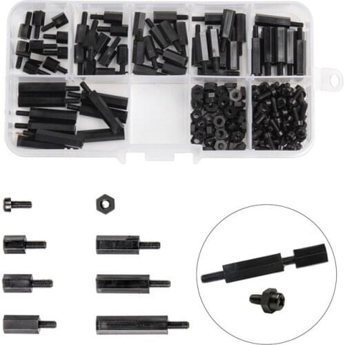 180Pcs M2.5 Nylon Standoff Kit Male to FemaleLength 6-20m black Nylon Standoff Spacer kit