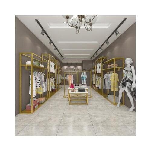 Clothing store display stand floor-mounted clothing rack double hanger iron hanger hanger golden 003