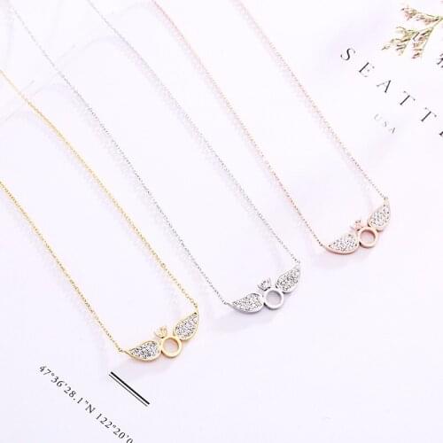 New Fashion Angel Wing Pendant Necklace Shiny Crystal Zircon Necklace Collar 316l Stainless Steel Kolye Girl Valentine gift