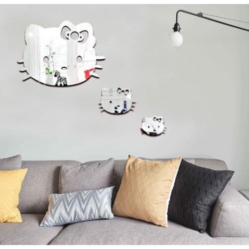 New 3pcs Mirror Acrylic Wall Sticker Cat Wall Sticker Removable Living Room Decoration Sticker